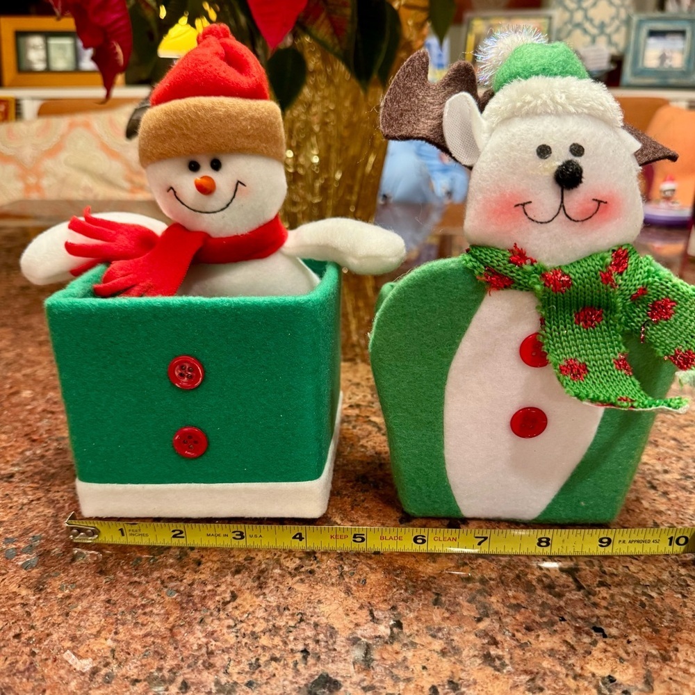 Festive & Fun Snowman & Reindeer containers 4 inches wide 8 inches tall - Picture 2 of 6